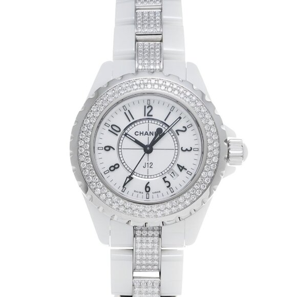 CHANEL J12 Bezel Bracelet Diamond H1420 White/Blanc Ladies Watches quartz Us... - Picture 1 of 4